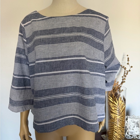Sigrid Olsen Striped Blue and White Linen/cotton top. Prp23”,length 22” - Picture 1 of 8